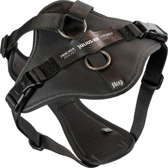 Julius-K9 Longwalk Light Hundesele Med Sporingsveske Svart Størrelse M Brystomkrets 56 76 cm
