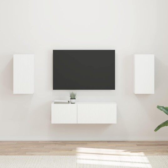 TV vegghyllesett Veggmontert 4 pcs Hvit Konstruert tre TV vegghyllesett Veggmontert 4 pcs Hvit Konstruert tre