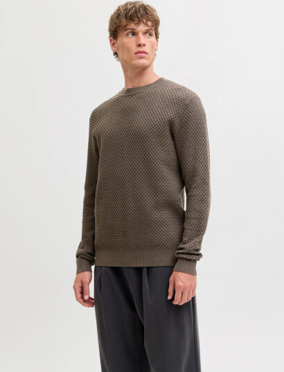 Jack & Jones Jprblubarkley Knit Crew Neck Ch Ln - Brown - S