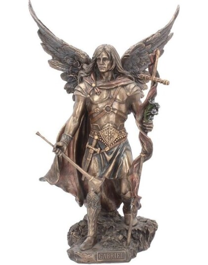 Stor Bronsefarget Erkeengel Gabriel Figur 33,5 cm