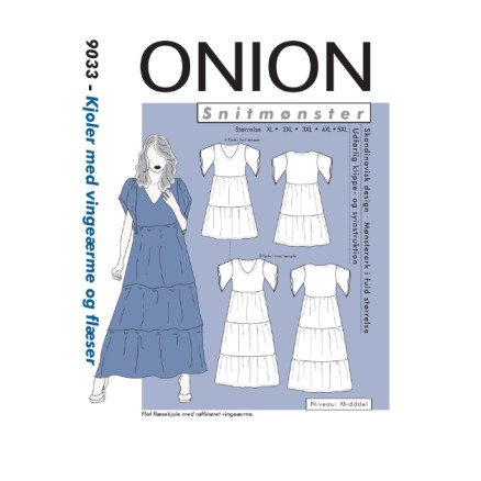 ONION Mønster 9033 Kjoler Med Vingeermer Og Volanger Str XS XL
