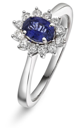 Gold Collection Ring i 585 hvitt gull med diamanter 0 24 ct og safir