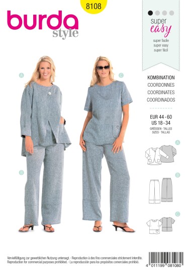 Burda 8108 - Topp og bukse EUR: 44-60, US:18-34 Burda 8108 - Topp og bukse EUR: 44-60, US:18-34