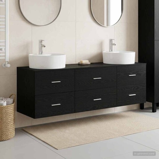 vidaXL Baderomsskapsett 3 stk. Svart 62,5 x 44,5 x 50 cm