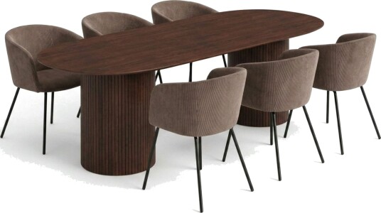 Kopparbo spisegruppe oval 220 cm valnøtt med 6 Berit spisestoler Valnøtt Kopparbo spisegruppe oval 220 cm valnøtt med 6 Berit spisestoler Valnøtt