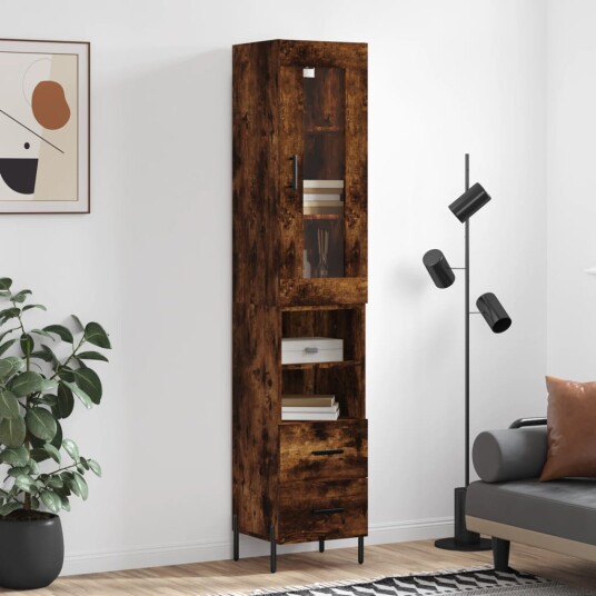 vidaXL Highboard røkt eik 34,5x34x180 cm konstruert tre 8720845487324