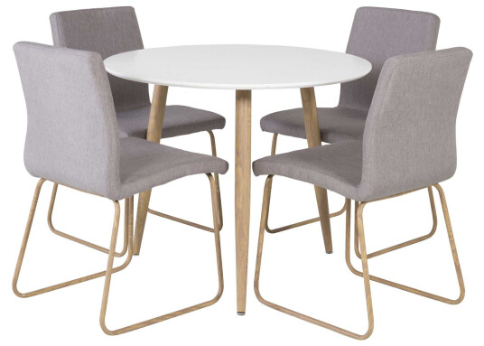 Venture Design Polar & Mace spisegruppe Hvit/grå 4 st stoler & bord 90 cm