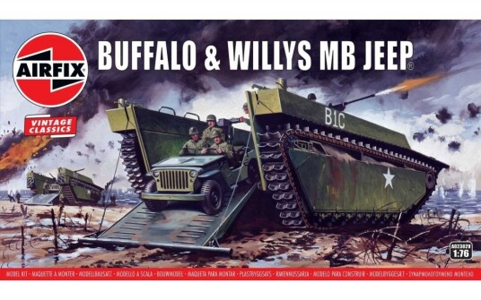 Airfix 1/76 Buffalo Amfibiekjøretøy og Willys MB Jeep Modellsett