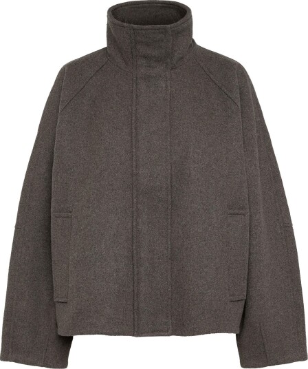 Weekday Wool Blend Funnel Jacket DARK MOLE MELANGE XL