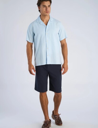 Lindbergh Two Color Structure Cotton/Linen Sh Blue S