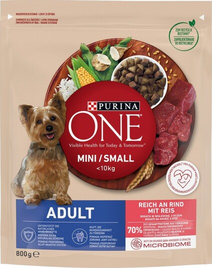 Purina One Tørrfôr Adult Mini Og Ris Okse 3 X 800 G