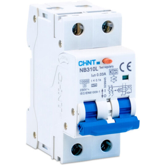 Chint Jordfeilautomat 2Modul 2P 13A B-kar 30mA 10 kA - 1604051