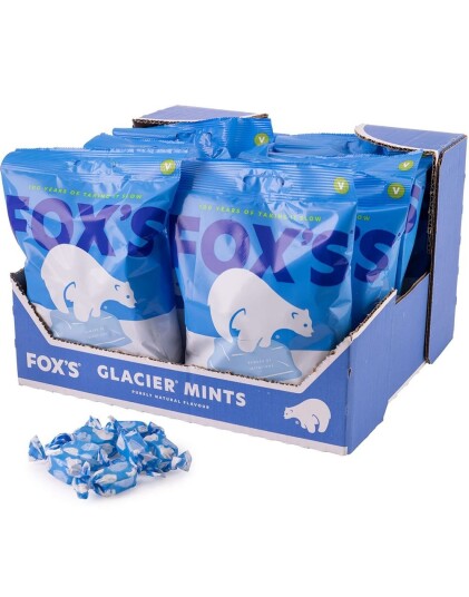 12 stk Fox"s Glacier Mints   Sukkertøy med Mintsmak   Hel Eske 1,2 kg