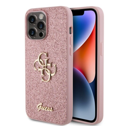 Guess Iphone 15 Pro Max Deksel Fixed Glitter Rosa