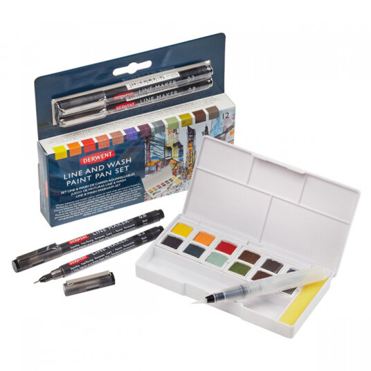 Derwent Line & Wash Paint Pan Set 12 halvkopper Derwent Line & Wash Paint Pan Set 12 halvkopper