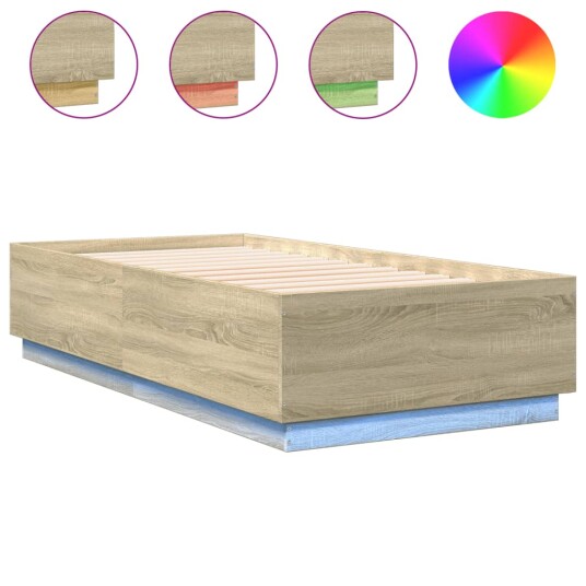 Sengeramme med LED-lys sonoma eik 75x190 cm konstruert tre 8721012274044 Sengeramme med LED-lys sonoma eik 75x190 cm konstruert tre 8721012274044