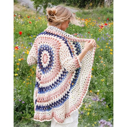 Summer Sunset by DROPS Design Cardigan Hekleoppskrift str S XXXL