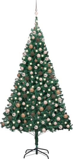 vidaXL Kunstig juletre med LED og kulesett i grønn 210 cm PVC