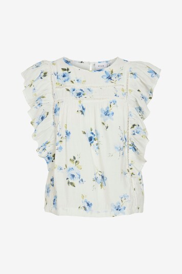 Vila Bluse viPrinted O neck S/L Top Hvit