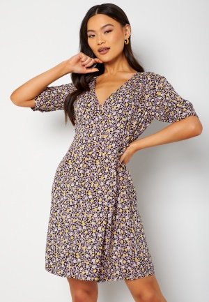 Pieces Kaitlyn 3/4 Wrap Dress Black AOP:MINI DITSY XS