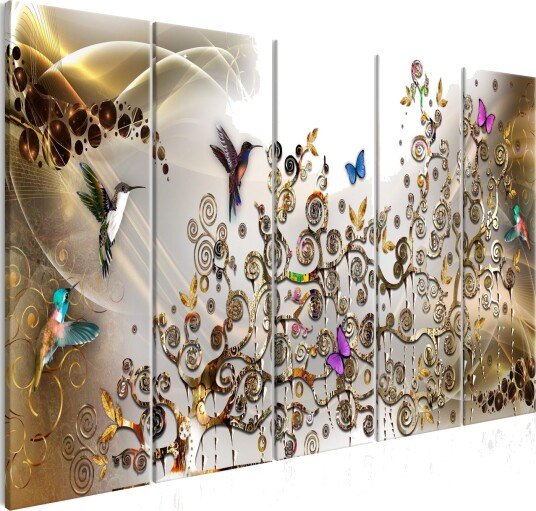 Bilde Hummingbirds Dance 5 Parts Gold Narrow 225x90 Artgeist sp. z o. o.