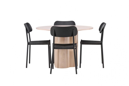 Venture Design Olivia & Polly spisegruppe Svart/whitewash 4 stoler & bord 110 cm
