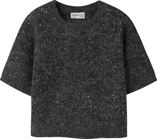 name it Nkfriaglitter Ss Knit Top - BLACK - 116