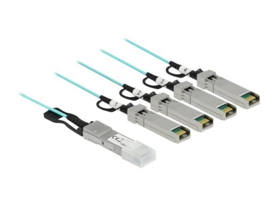 Delock - Direktekoblingskabel - Qsfp+ (Hann) Til Sfp+ (Hann) - 10 M - 3 Mm - Fiberoptisk - Sff-8436 - Active Optical Cable (Aoc) - Akvamarin
