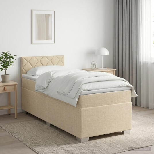 vidaXL Box Spring Seng med Madrass og LED Krem 80 x 200 cm Stoff