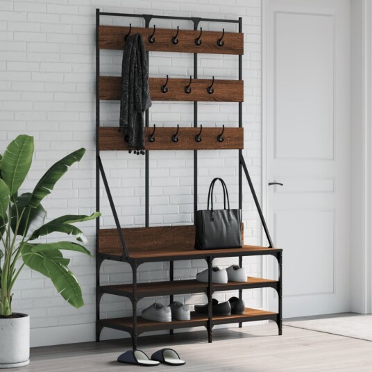Klesstativ med skooppbevaring brun eik 100x40x184 cm 8721012196438