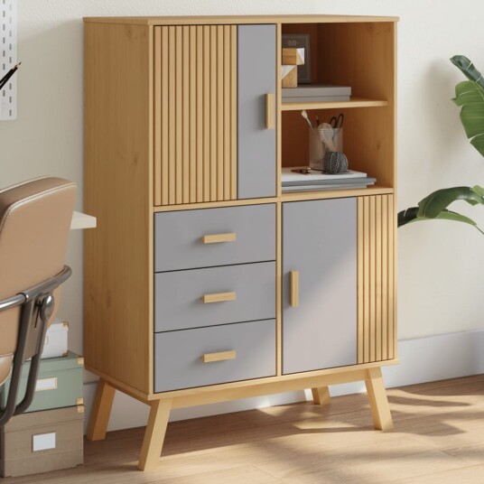 Highboard OLDEN grå og brun 85x43x125 cm heltre furu 8721012133877