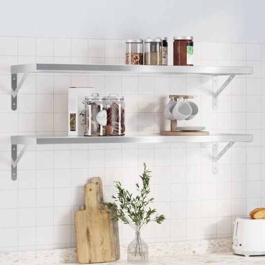 Vegghyller 2 stk 100x30x3 cm sølv rustfritt stål Vegghyller 2 stk 100x30x3 cm sølv rustfritt stål