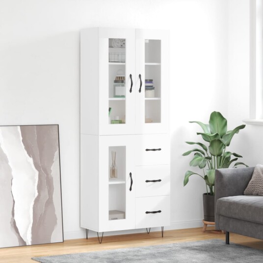 vidaXL Highboard høyglans hvit 69,5x34x180 cm konstruert tre 8720845480493