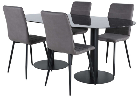 Venture Design Pillan & Windu spisegruppe Grå/svart 4 stoler & bord 180 x 100 cm