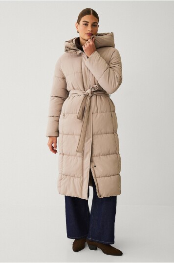 Ellos Collection Polstret frakk med bindebelte Beige