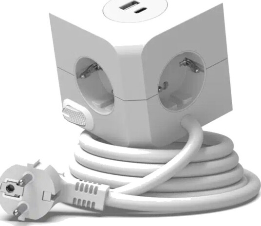 E-Line Cube Stikkontakt 4 Uttak Usb A+C Hvit