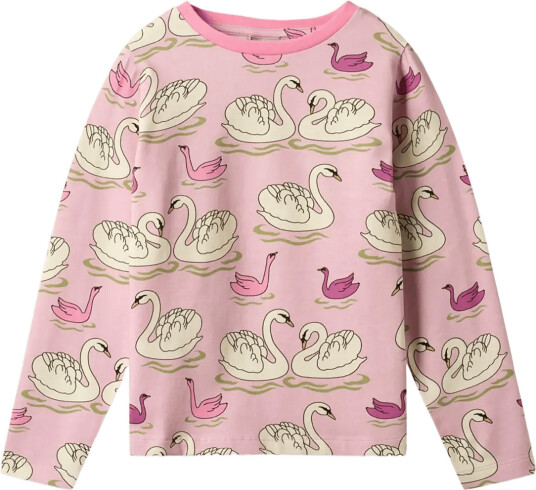 Småfolk Gala Long Sleeved Top With Swans Pink 122 128