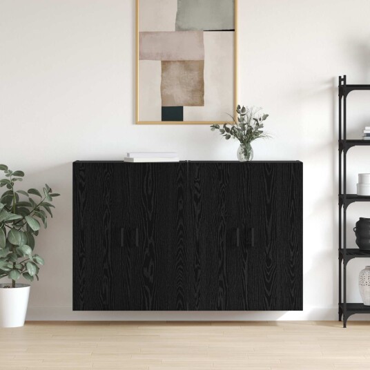  Vegghengte skap 2 pcs Svart eik 69.5 x 34 x 90 cm