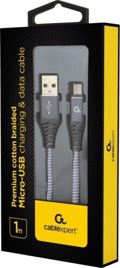 Cablexpert Premium   Usb Kabel   Micro Usb Type B Hann Til Usb Hann   Usb 2.0   2.1 A   1 M   Hvit Romgrå