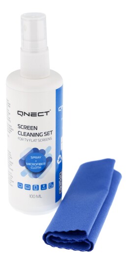 QNECT Rengjøringssett for skjerm spray 100 ml + mikrofiberklut