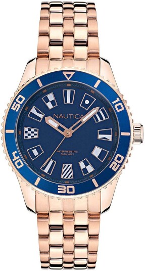 Nautica Dameklokke NAPPBS027 Blå/Rose gulltonet stål Ø36 mm