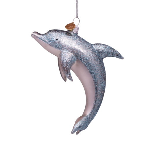 Vondels Glassornament delfin blå med glitter H12 cm