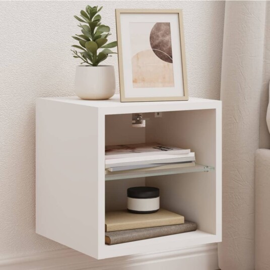 Vegghengt TV-benk med LED 2 stk hvit 30x28,5x30 cm 836974