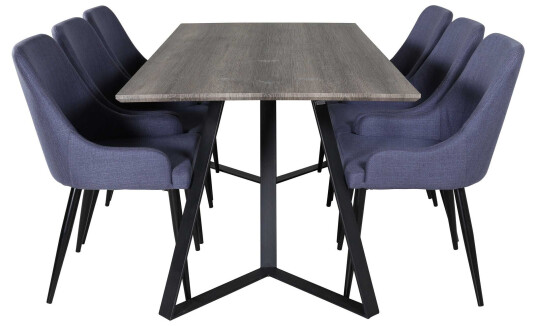 Venture Design Marina & Plaza spisegruppe Grå/blå 6 st stoler & bord 180 x 90 cm