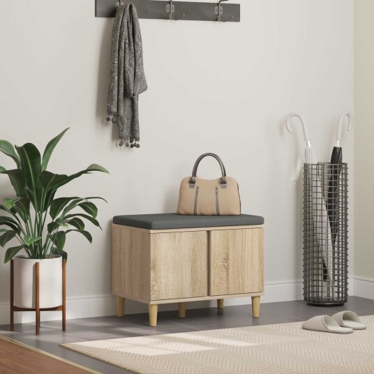 vidaXL Gangbenk Sonoma eik 60 x 38 x 46 cm Konstruert treverk og stoff vidaXL Gangbenk Sonoma eik 60 x 38 x 46 cm Konstruert treverk og stoff