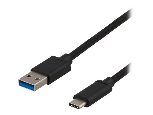 Deltaco 1 m USB-C til USB-A kabel 3.2 Gen 1 3A svart