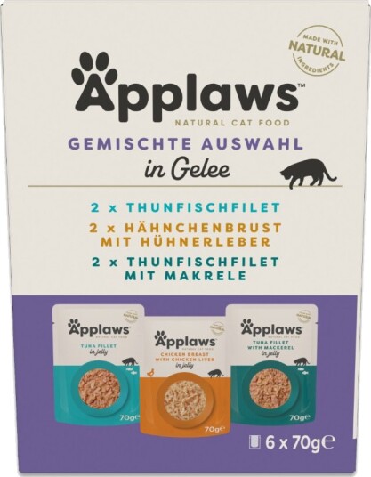 Applaws Våtfôr Sparepakke Pouch I Gelé Mix Blandet Pakke Tunfisk Og 3 Varianter Kylling 48 X 70 G