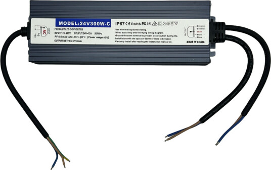 300W / 24V DC strømforsyning   12,5A IP67 Flicker free