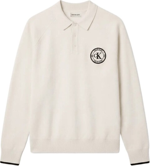 Calvin Klein Jeans Ls Ez Varsity Logo Polo 12Gg Cream XL