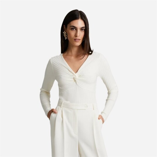 Andiata Polly Rib-Knit Top Chalk White